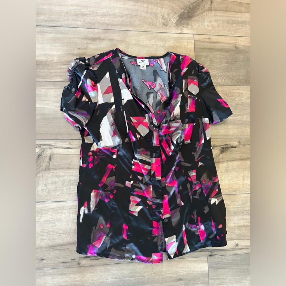 Worthington Blouse Medium Black Pink